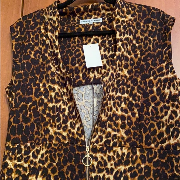 Sleeveless leopard zipper down dress - Picture 3 of 4